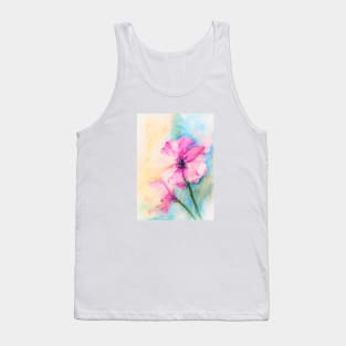 Pink Flowers Watercolor Abstract Tank Top